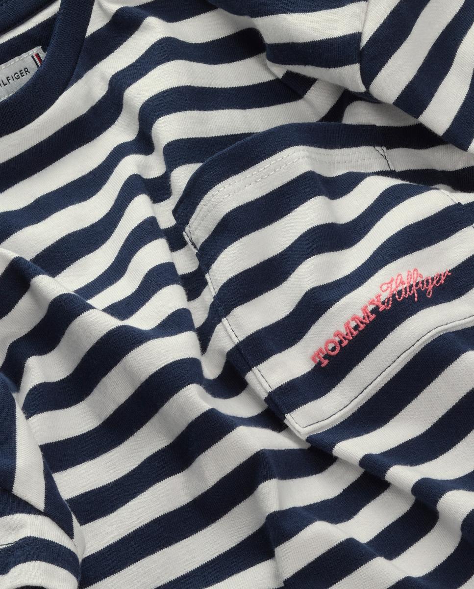 Camiseta de niña de rayas con bolsillo - Tommy Hilfiger - Azul Azul-3