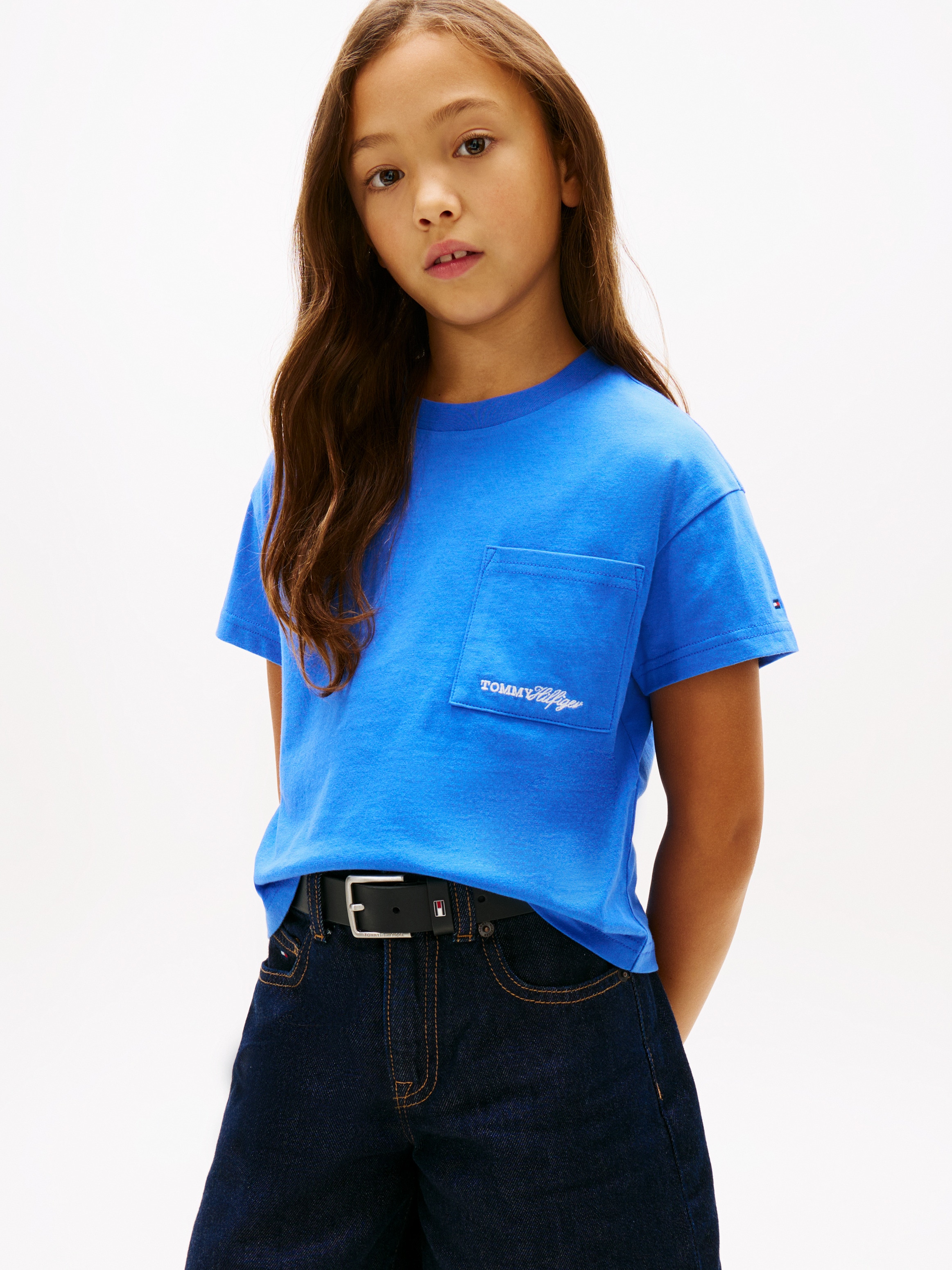 Camiseta de niña con bolsillo y logo bordado - Tommy Hilfiger - Azul Azul-1