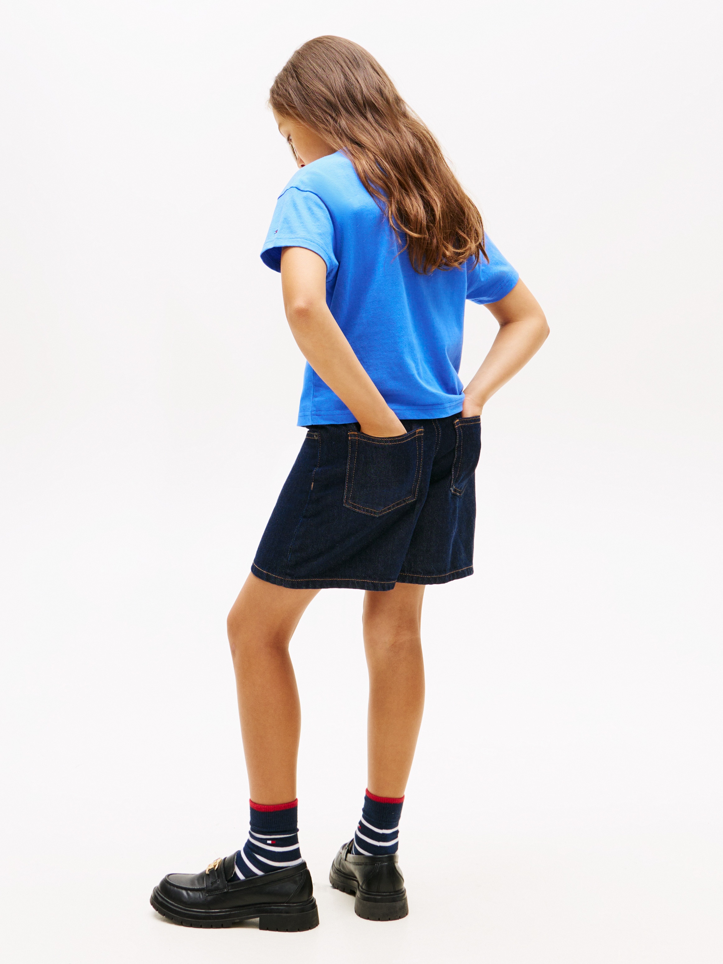 Camiseta de niña con bolsillo y logo bordado - Tommy Hilfiger - Azul Azul-2