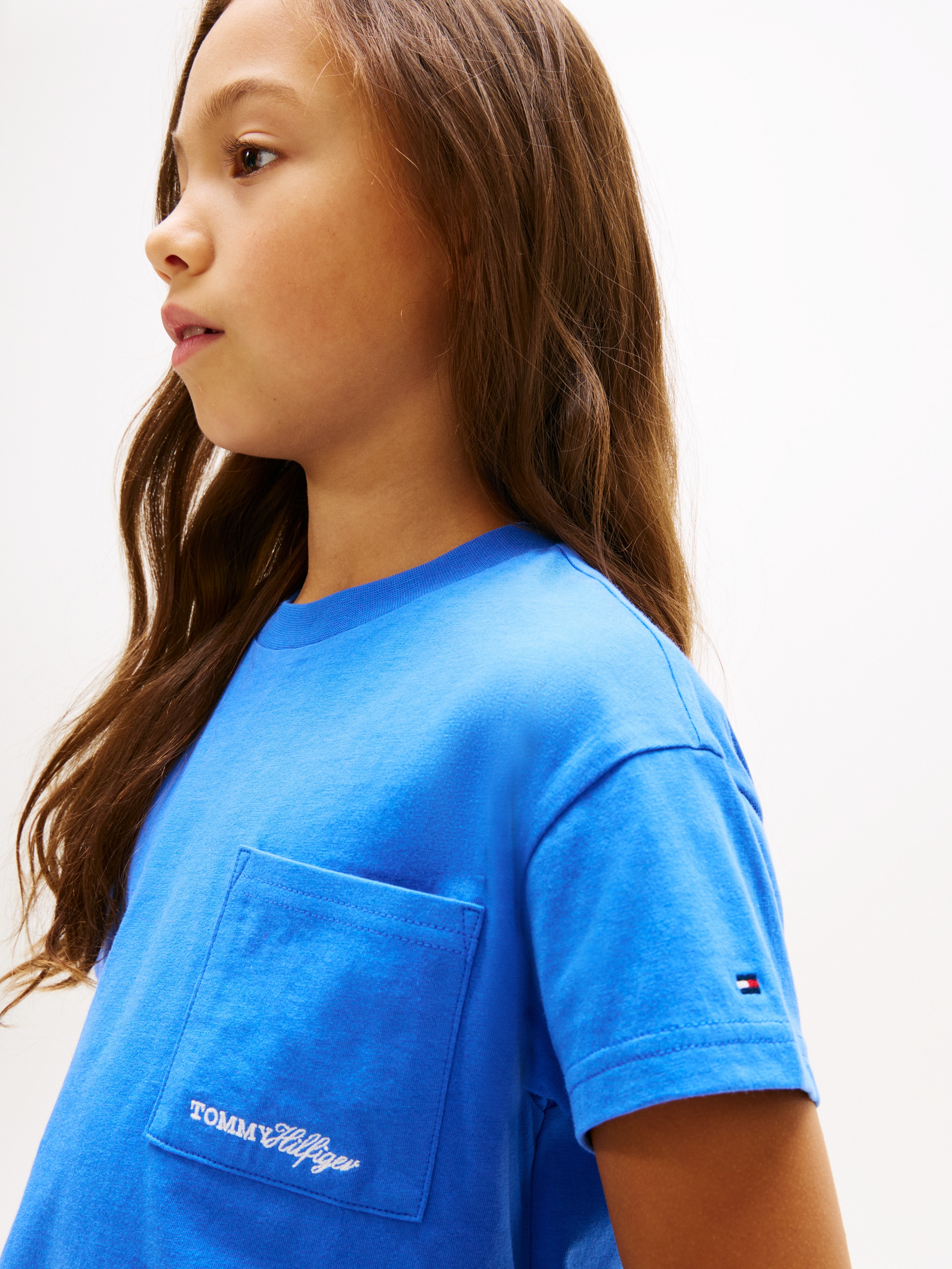 Camiseta de niña con bolsillo y logo bordado - Tommy Hilfiger - Azul Azul-3
