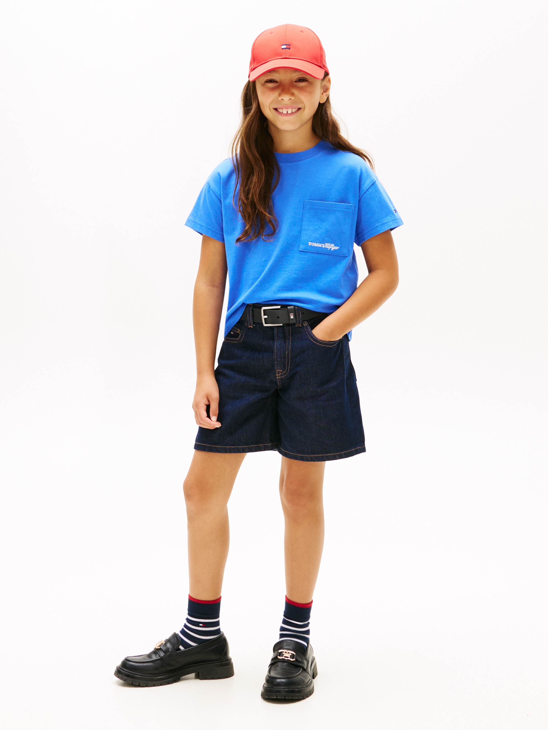 Camiseta de niña con bolsillo y logo bordado - Tommy Hilfiger - Azul Azul-4