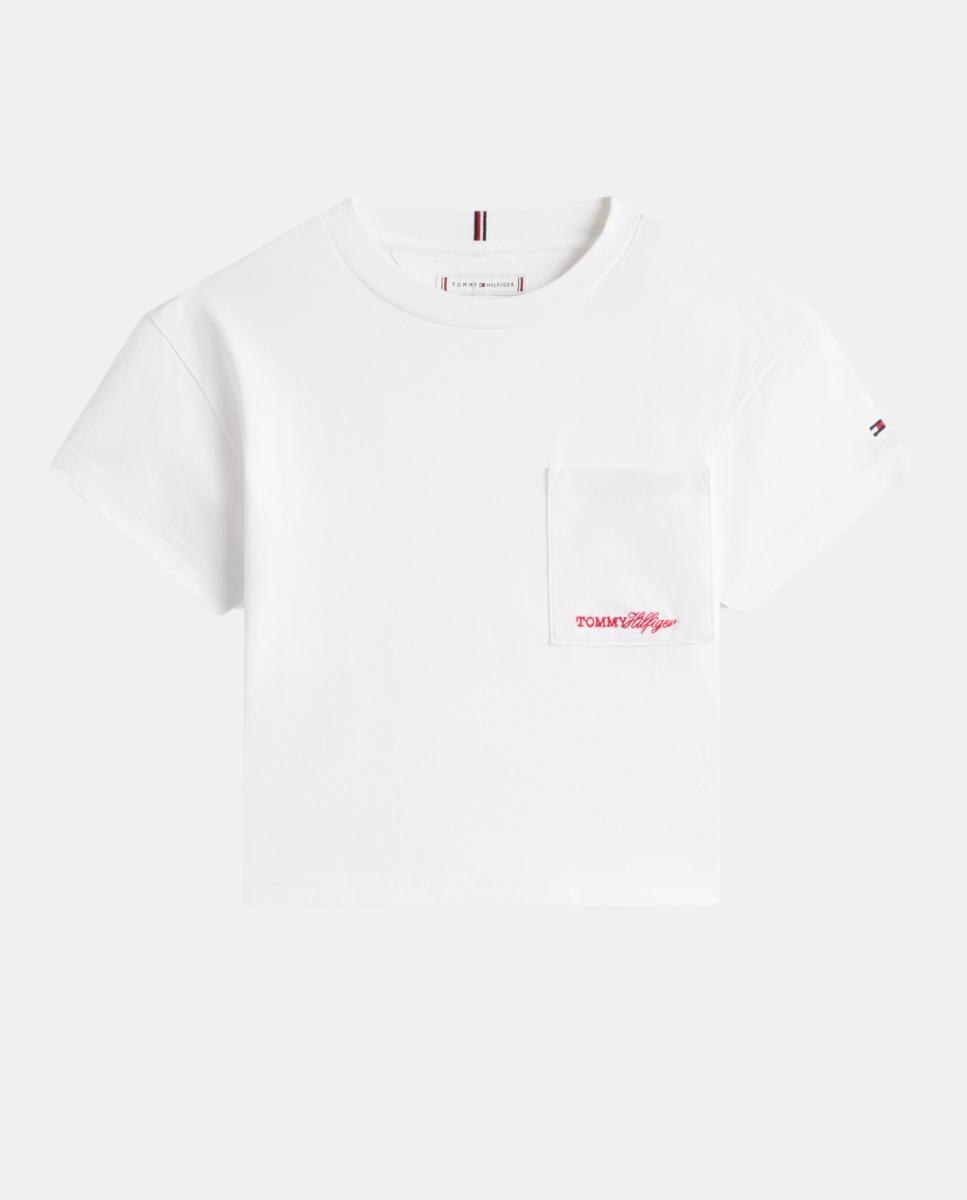 Camiseta de niña con bolsillo y logo bordado - Tommy Hilfiger - Blanco Blanco-5