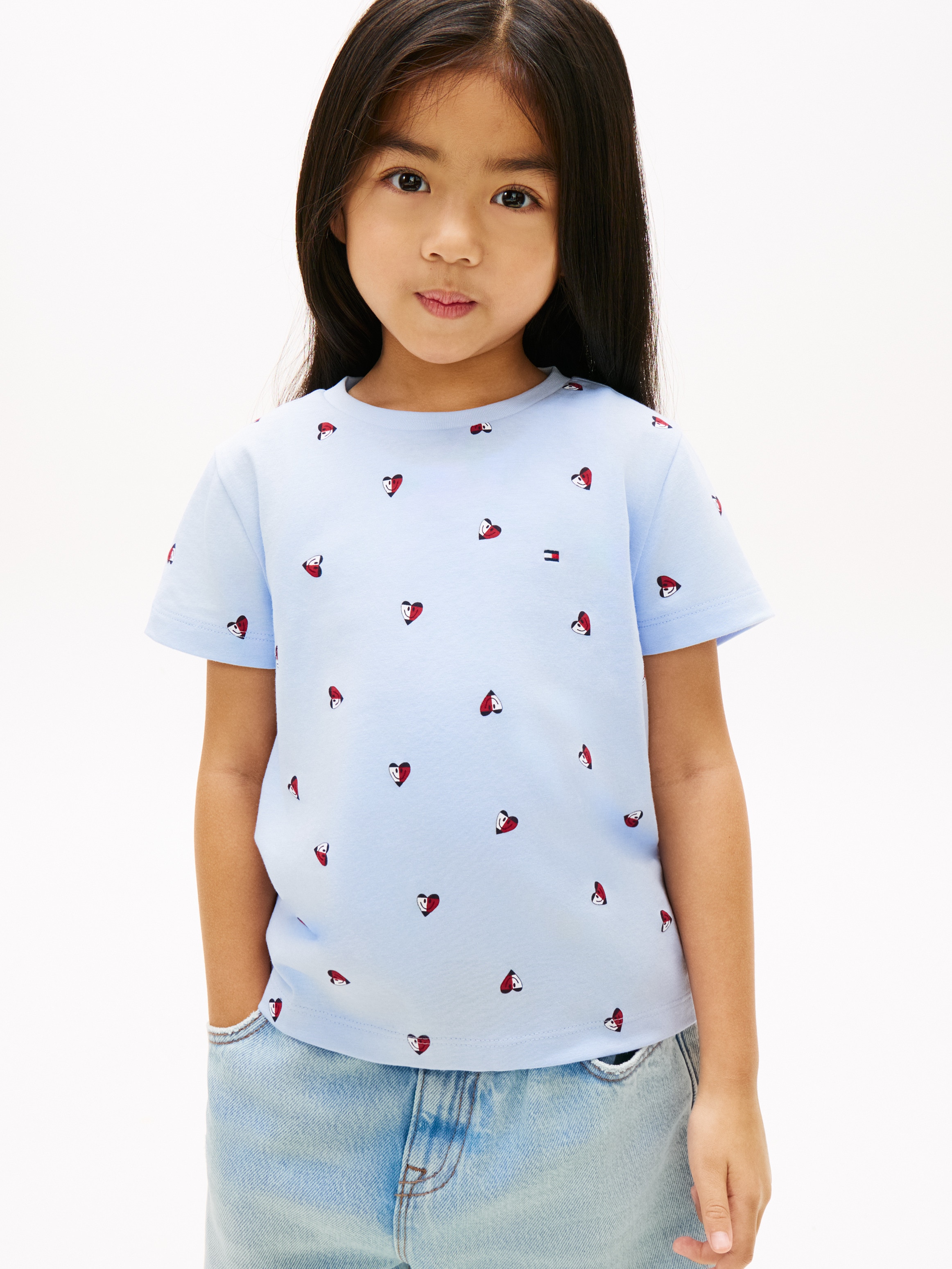 T-shirt com Corações Bordados Tommy Hilfiger Azul-1