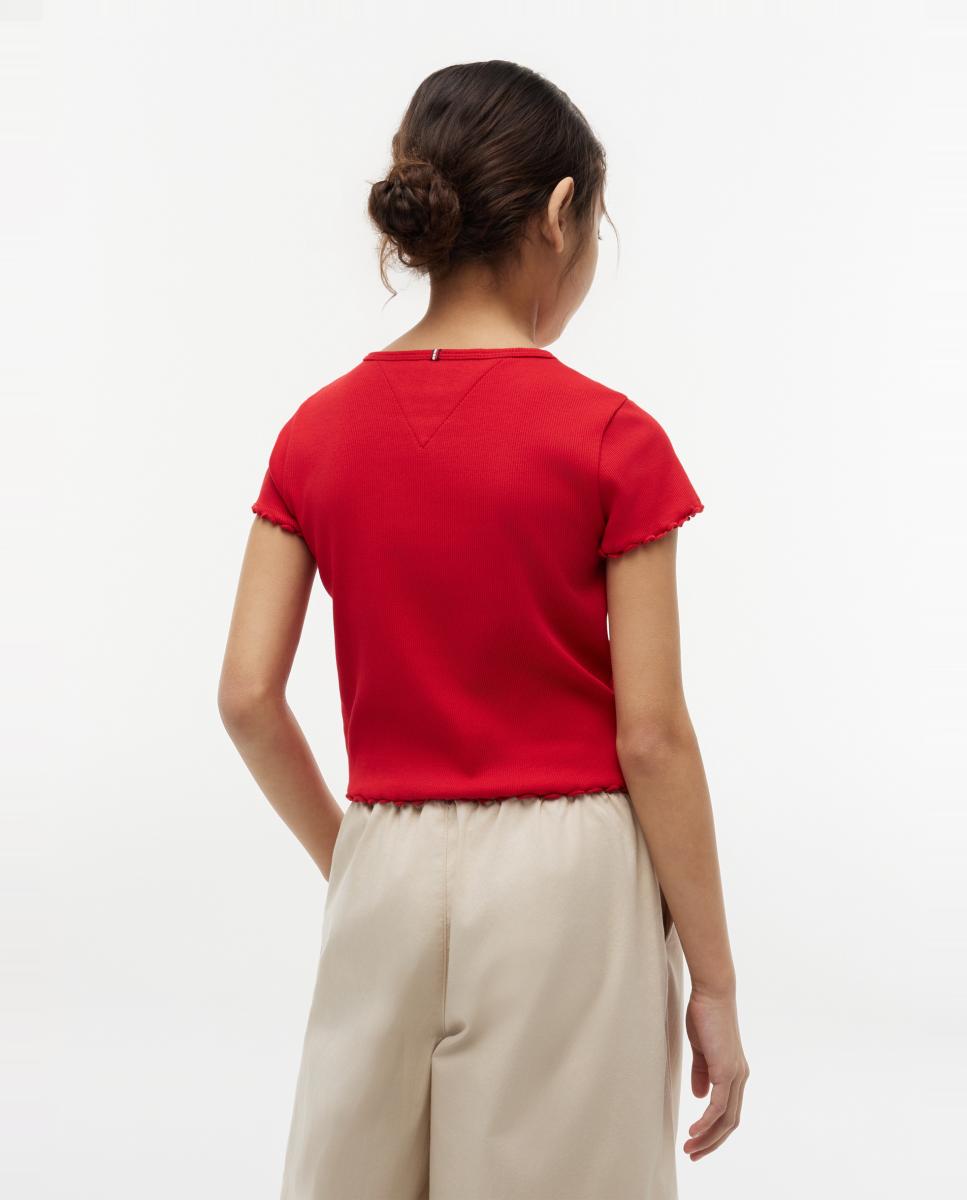 Camiseta de niña de canalé con acabado ondulado - Tommy Hilfiger - Rojo Rojo-2