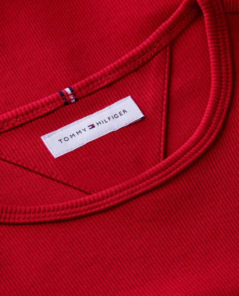Camiseta de niña de canalé con acabado ondulado - Tommy Hilfiger - Rojo Rojo-3