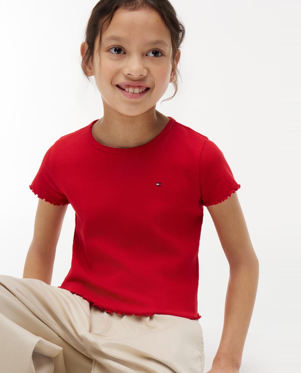 Camiseta de niña de canalé con acabado ondulado - Tommy Hilfiger - Rojo Rojo-5