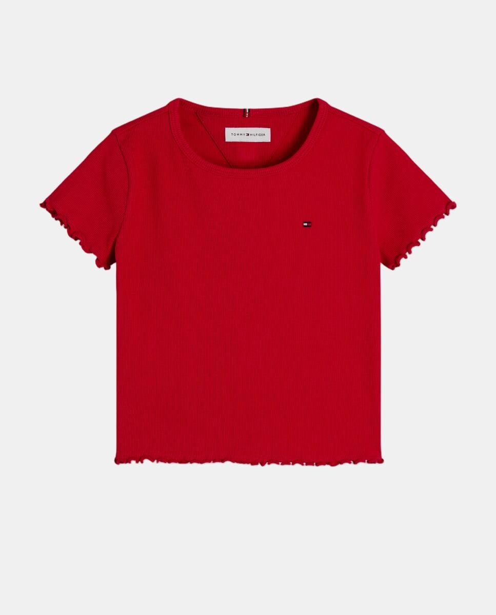Camiseta de niña de canalé con acabado ondulado - Tommy Hilfiger - Rojo Rojo-6
