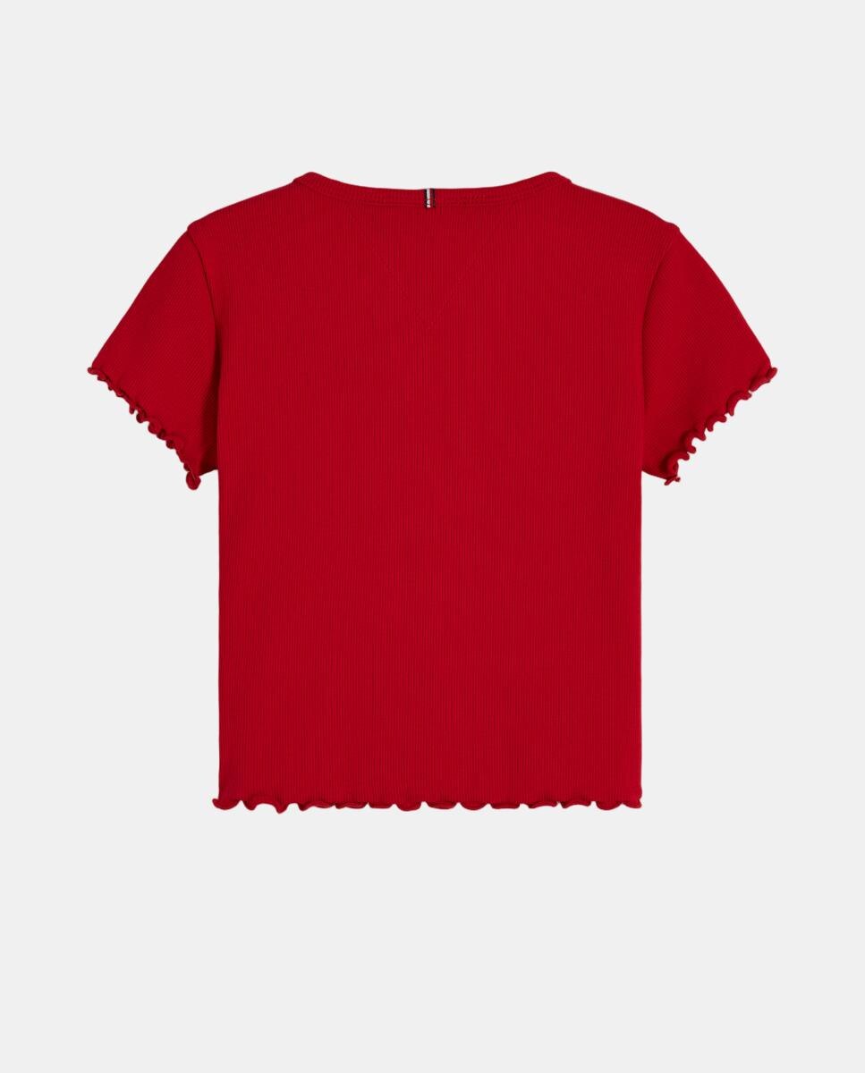 Camiseta de niña de canalé con acabado ondulado - Tommy Hilfiger - Rojo Rojo-7