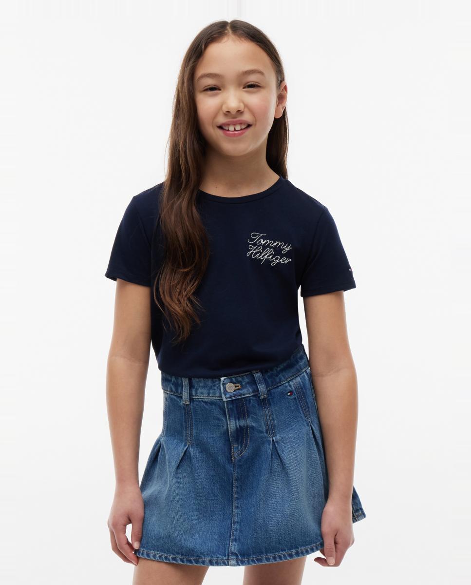 Imagen 0 de Camiseta de niña de manga corta con logo bordado Azul