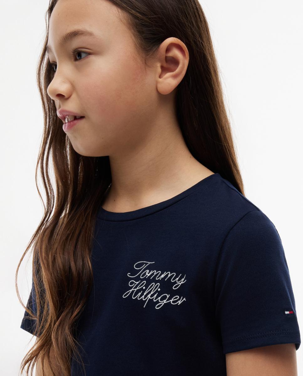 Imagen 3 de Camiseta de niña de manga corta con logo bordado - Tommy Hilfiger - Azul Azul