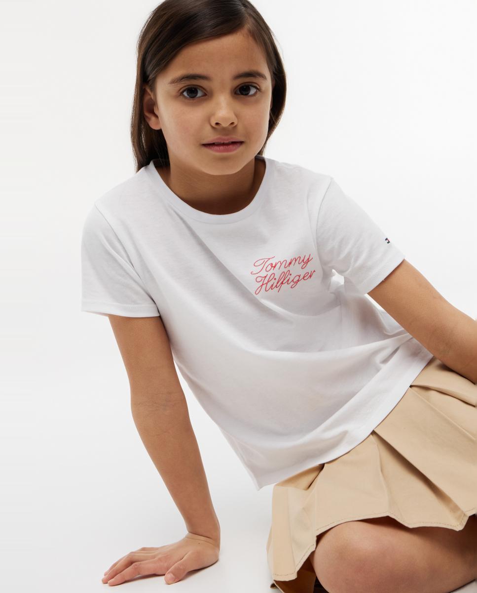 T-shirt de Manga Curta com Logótipo Bordado Tommy Hilfiger Branco-3