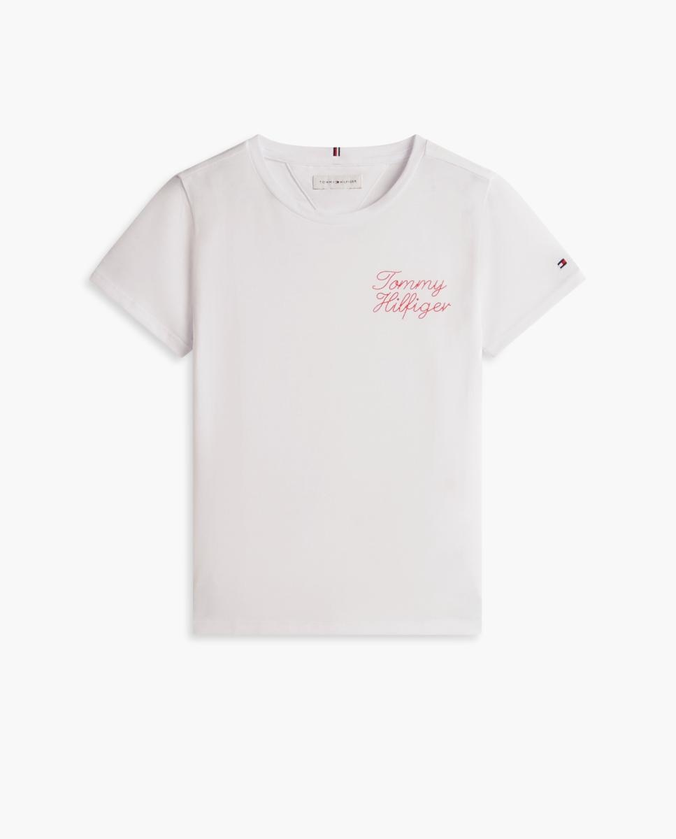 T-shirt de Manga Curta com Logótipo Bordado Tommy Hilfiger Branco-5