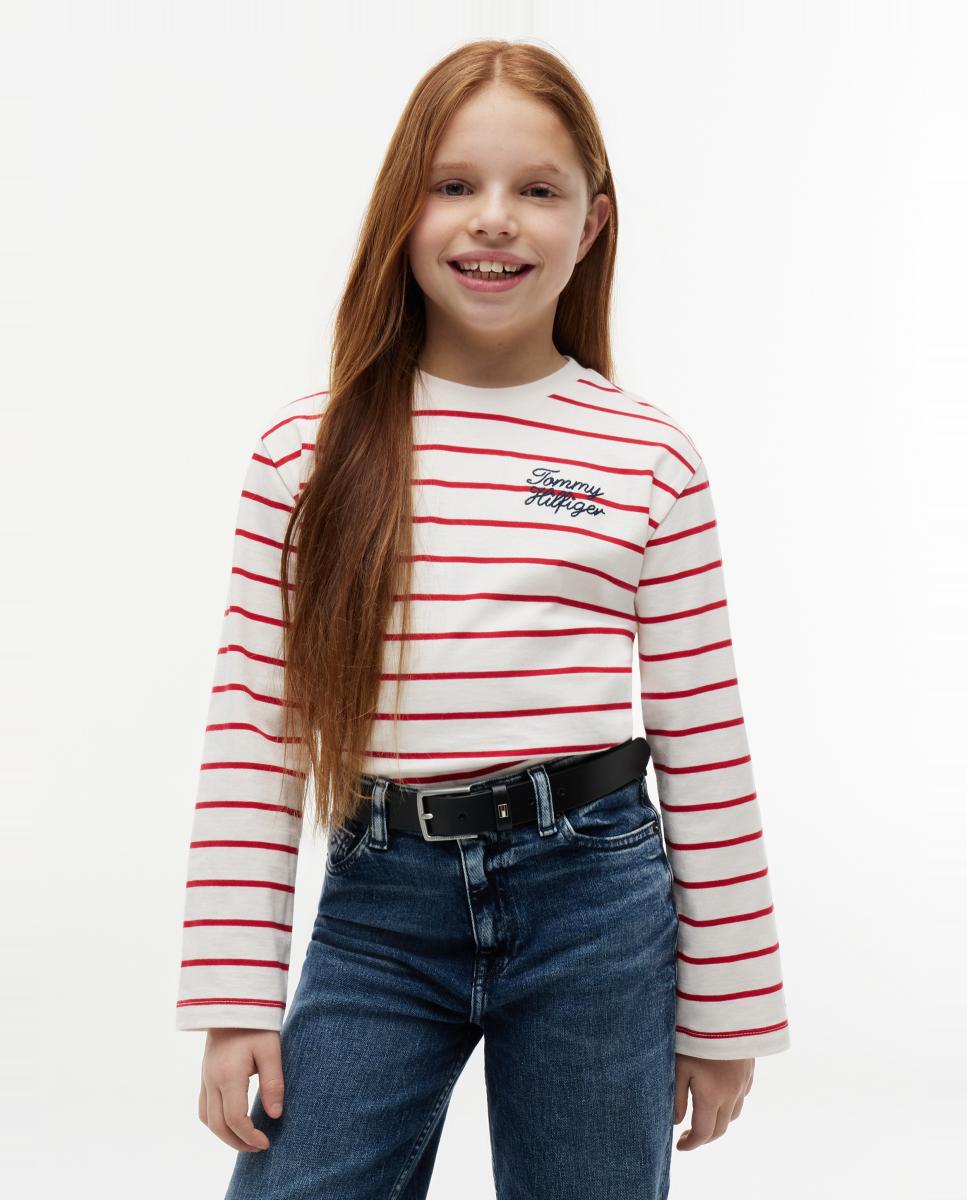 Camiseta de niña de manga larga con logo bordado - Tommy Hilfiger - Rojo Rojo-1