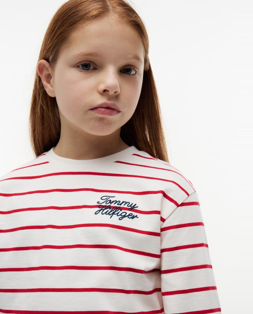 Camiseta de niña de manga larga con logo bordado - Tommy Hilfiger - Rojo Rojo-3