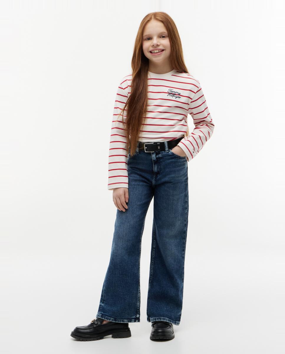 Camiseta de niña de manga larga con logo bordado - Tommy Hilfiger - Rojo Rojo-4