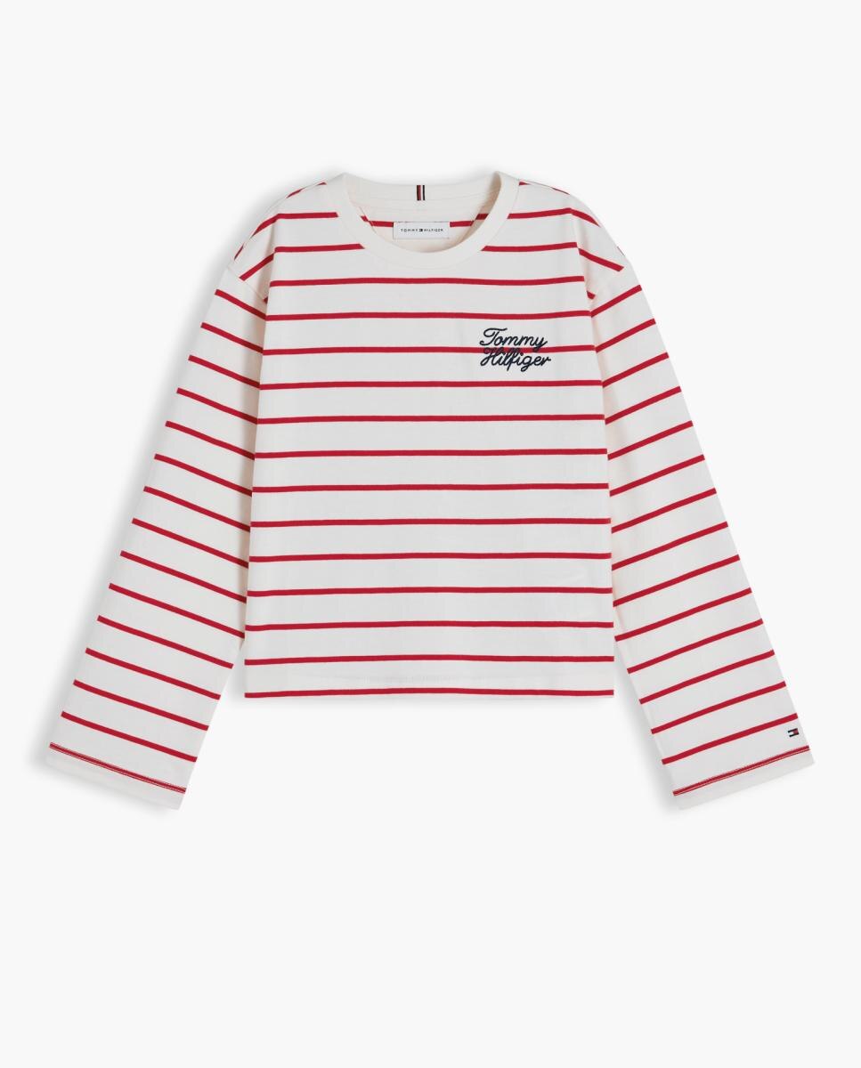 Camiseta de niña de manga larga con logo bordado - Tommy Hilfiger - Rojo Rojo-6