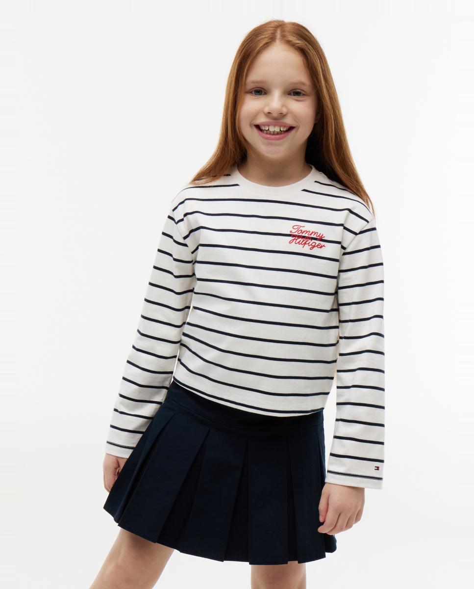 Camiseta de niña de manga larga con logo bordado - Tommy Hilfiger - Blanco Blanco-1