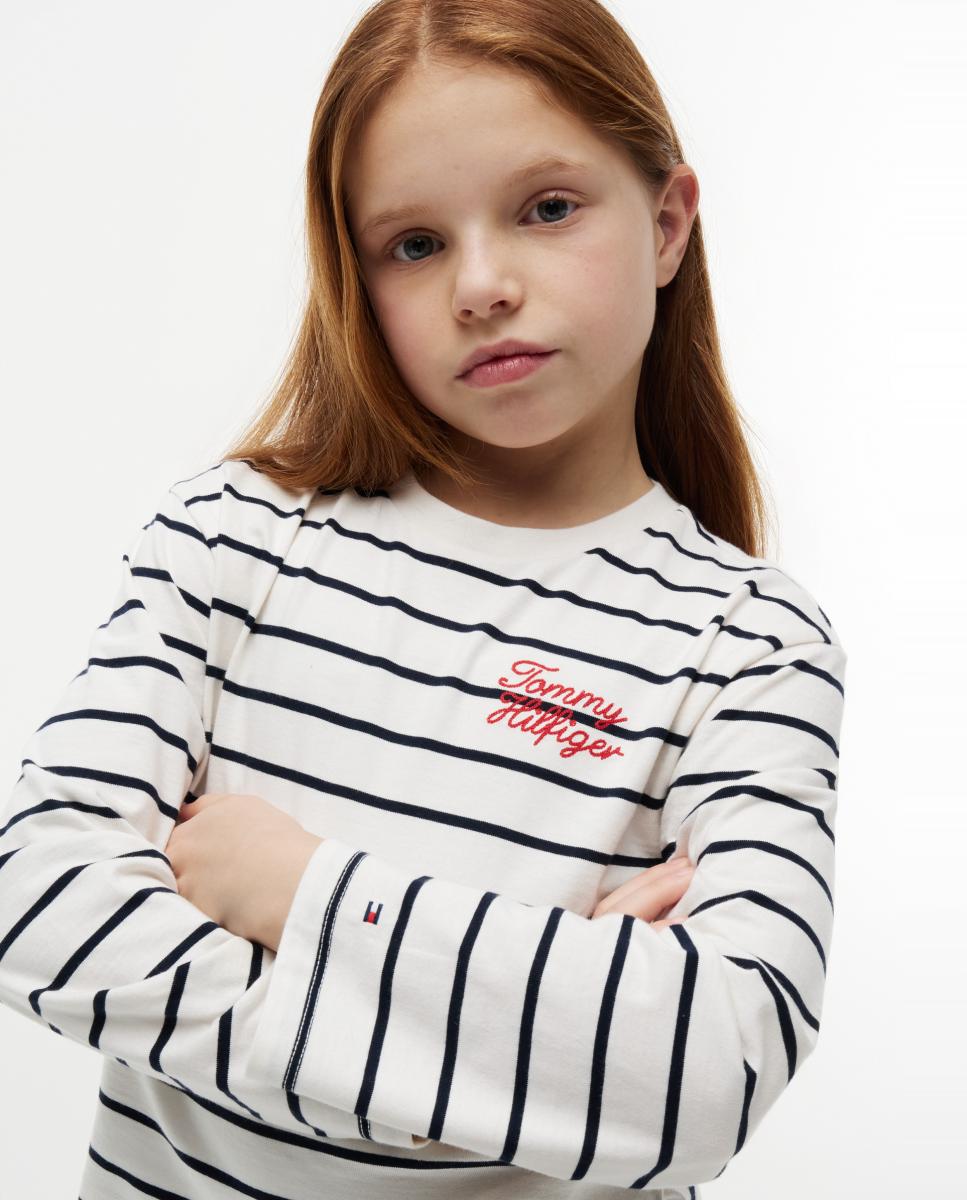 Camiseta de niña de manga larga con logo bordado - Tommy Hilfiger - Blanco Blanco-3