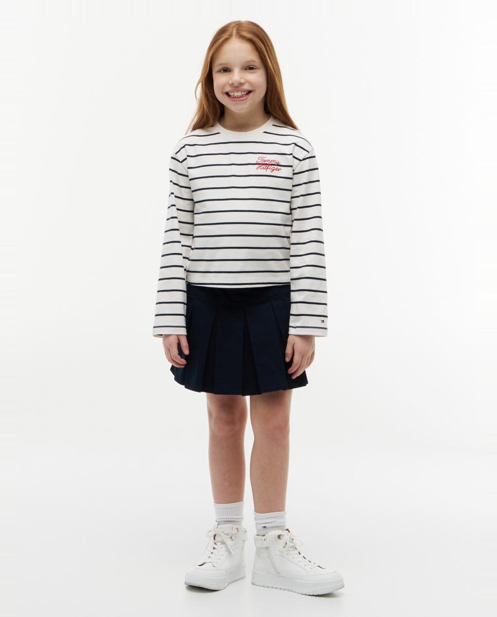 Camiseta de niña de manga larga con logo bordado - Tommy Hilfiger - Blanco Blanco-4