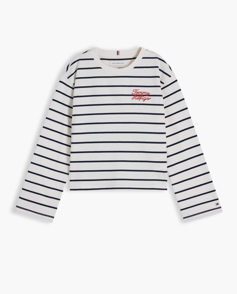 Camiseta de niña de manga larga con logo bordado - Tommy Hilfiger - Blanco Blanco-6