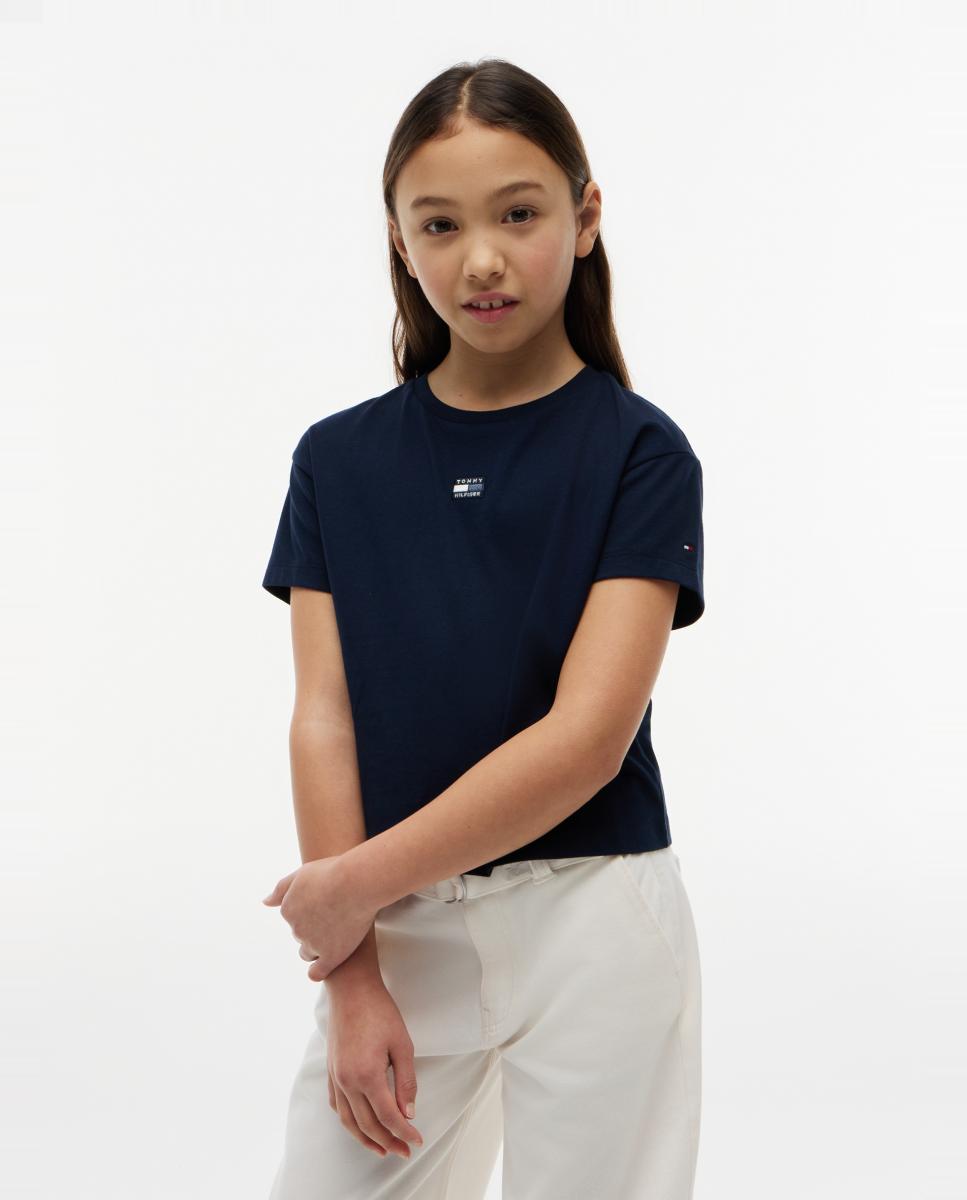 Camiseta de niña de silueta boxy con logo frontal - Tommy Hilfiger - Azul Azul-1