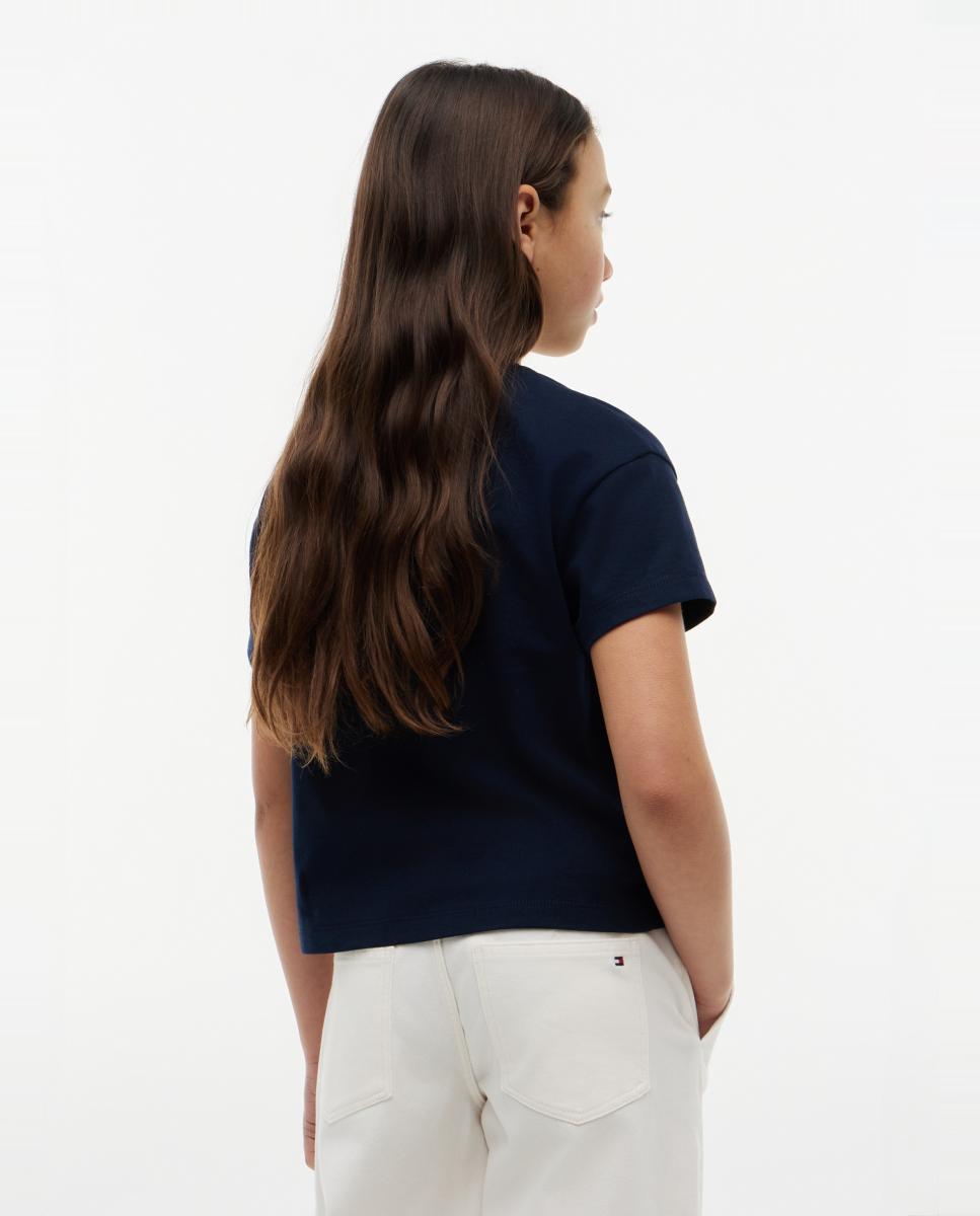 Camiseta de niña de silueta boxy con logo frontal - Tommy Hilfiger - Azul Azul-2