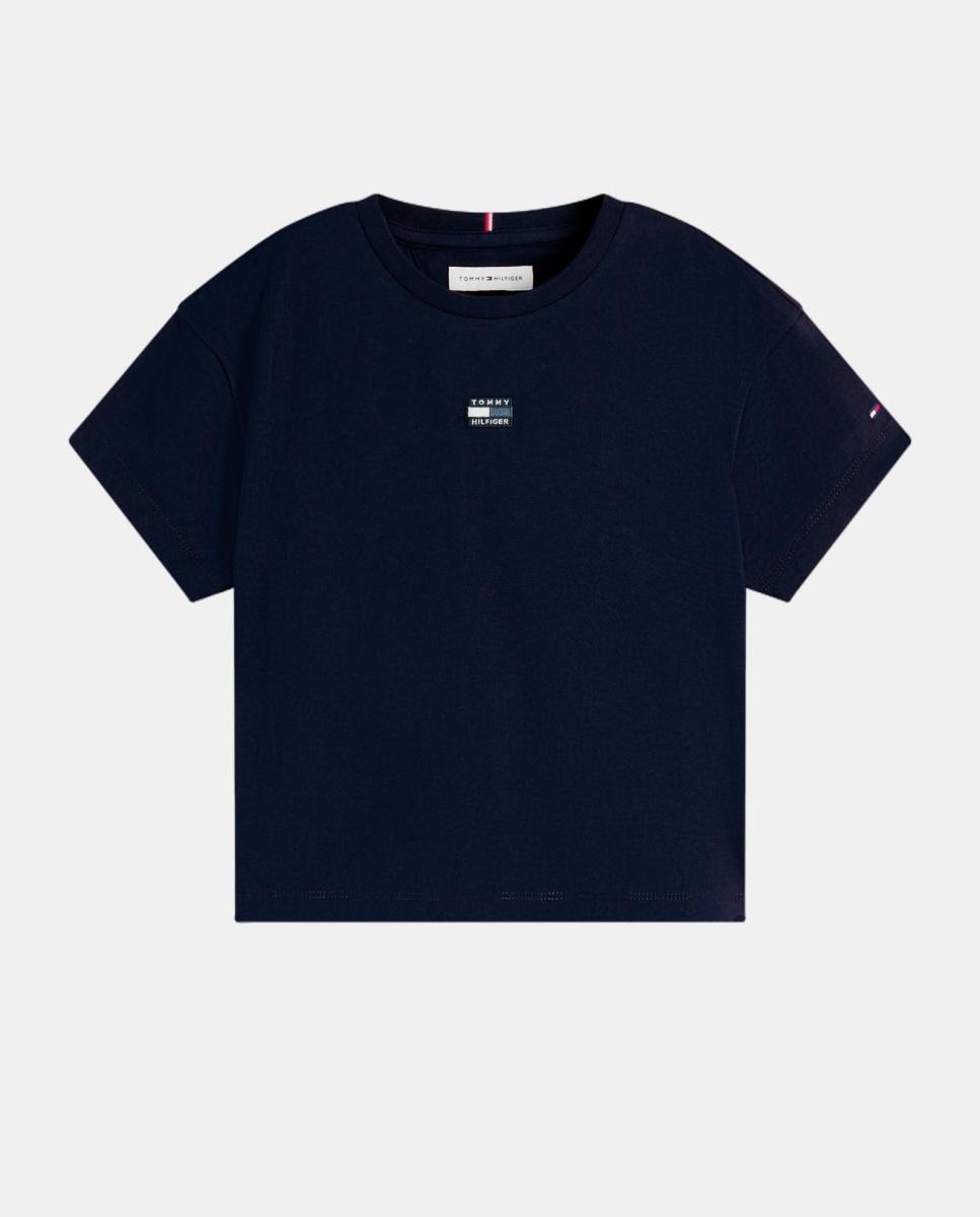 Camiseta de niña de silueta boxy con logo frontal - Tommy Hilfiger - Azul Azul-5