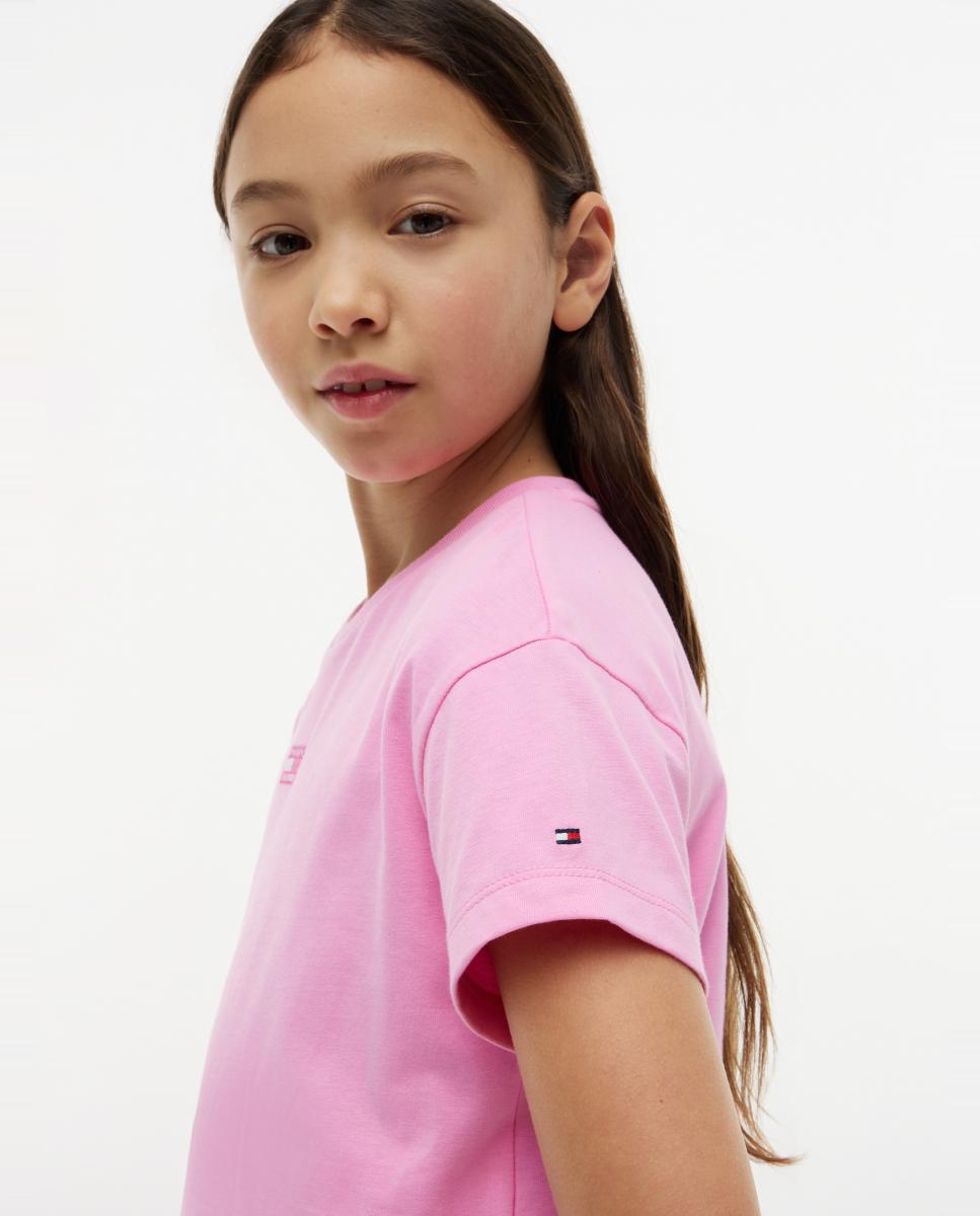 Camiseta de niña de silueta boxy con logo frontal - Tommy Hilfiger - Rosa Rosa-3