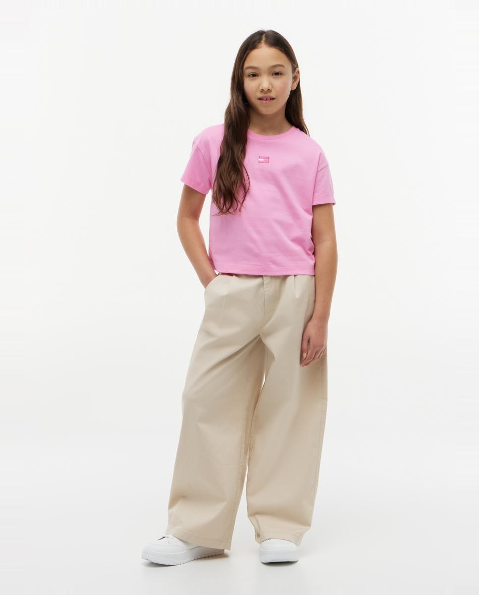 Camiseta de niña de silueta boxy con logo frontal - Tommy Hilfiger - Rosa Rosa-4