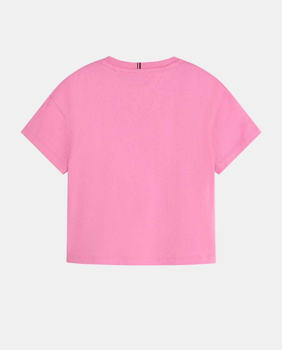 Camiseta de niña de silueta boxy con logo frontal - Tommy Hilfiger - Rosa Rosa-6