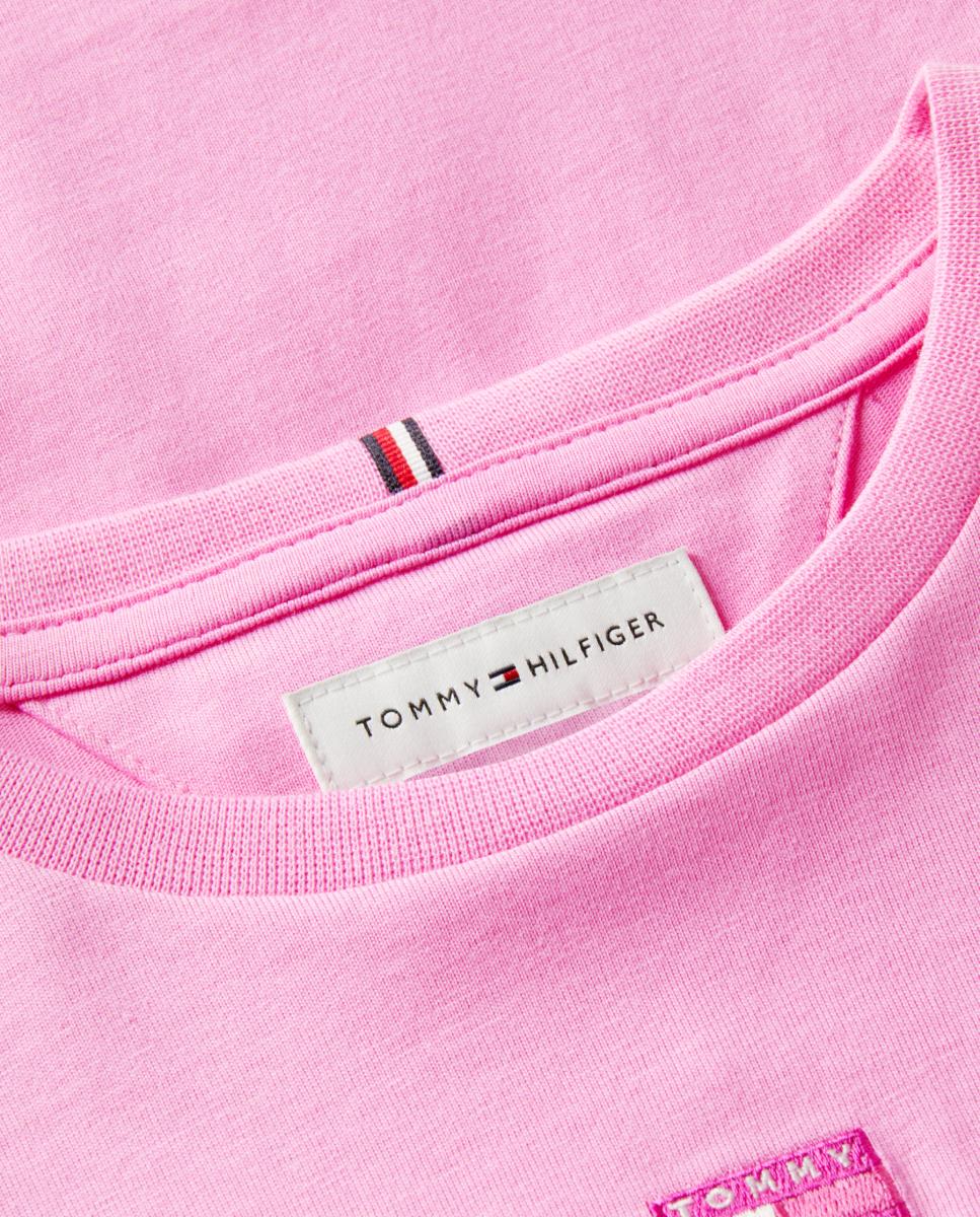 Camiseta de niña de silueta boxy con logo frontal - Tommy Hilfiger - Rosa Rosa-7