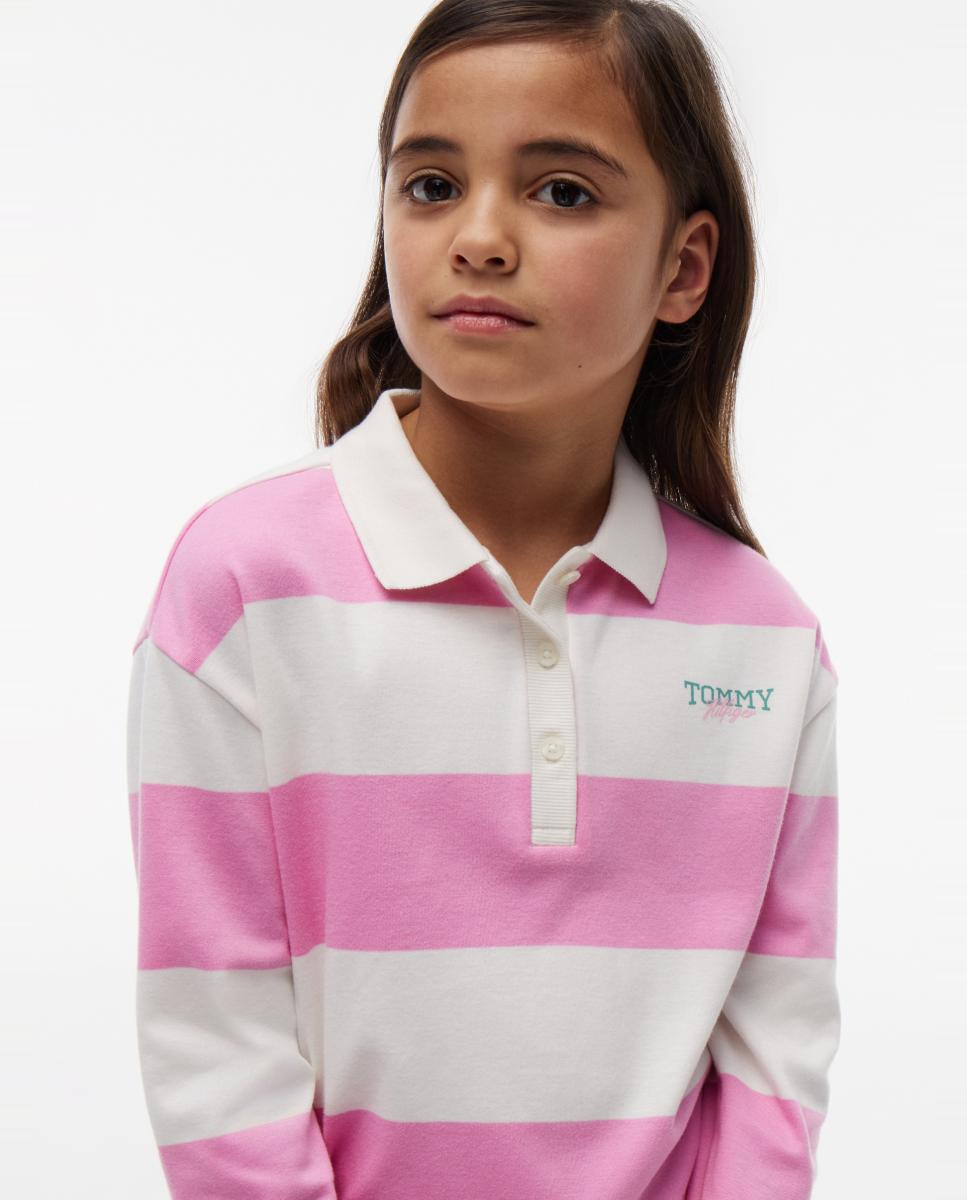 Polo de Manga Comprida às Riscas Rosa-3