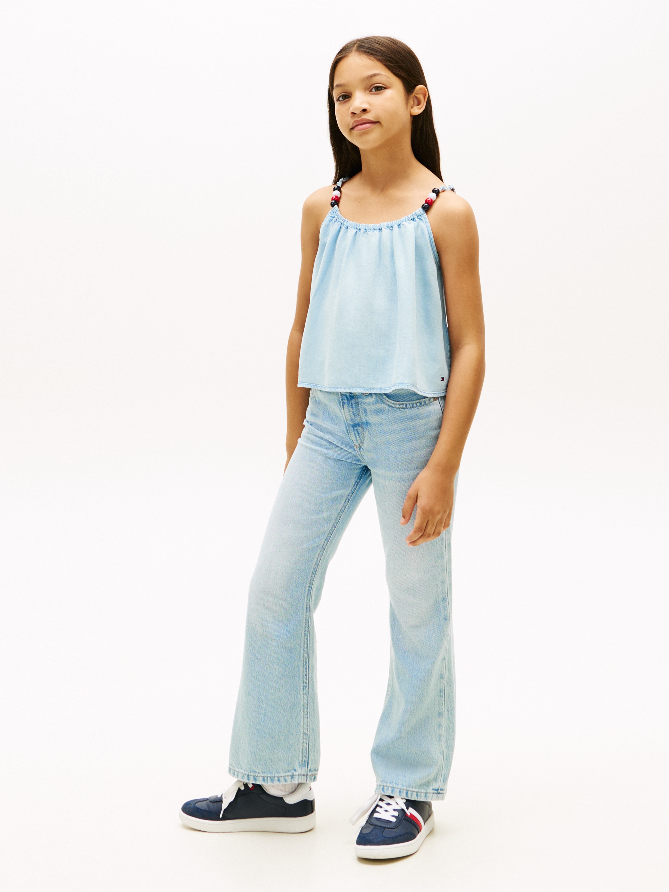 Top de Tencel com Detalhe de Contas nas Alças Tommy Hilfiger Azul-4