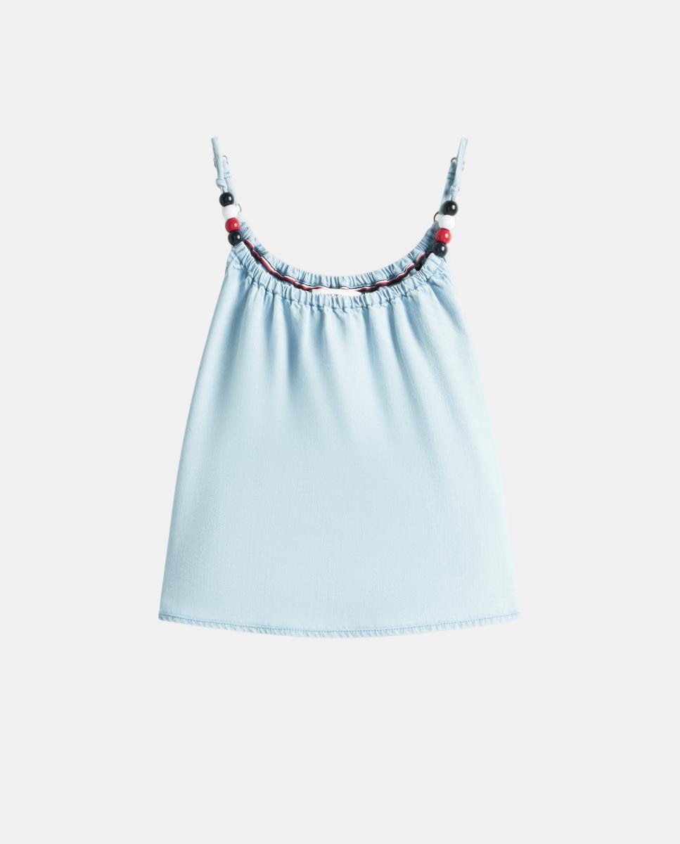 Top de Tencel com Detalhe de Contas nas Alças Tommy Hilfiger Azul-5