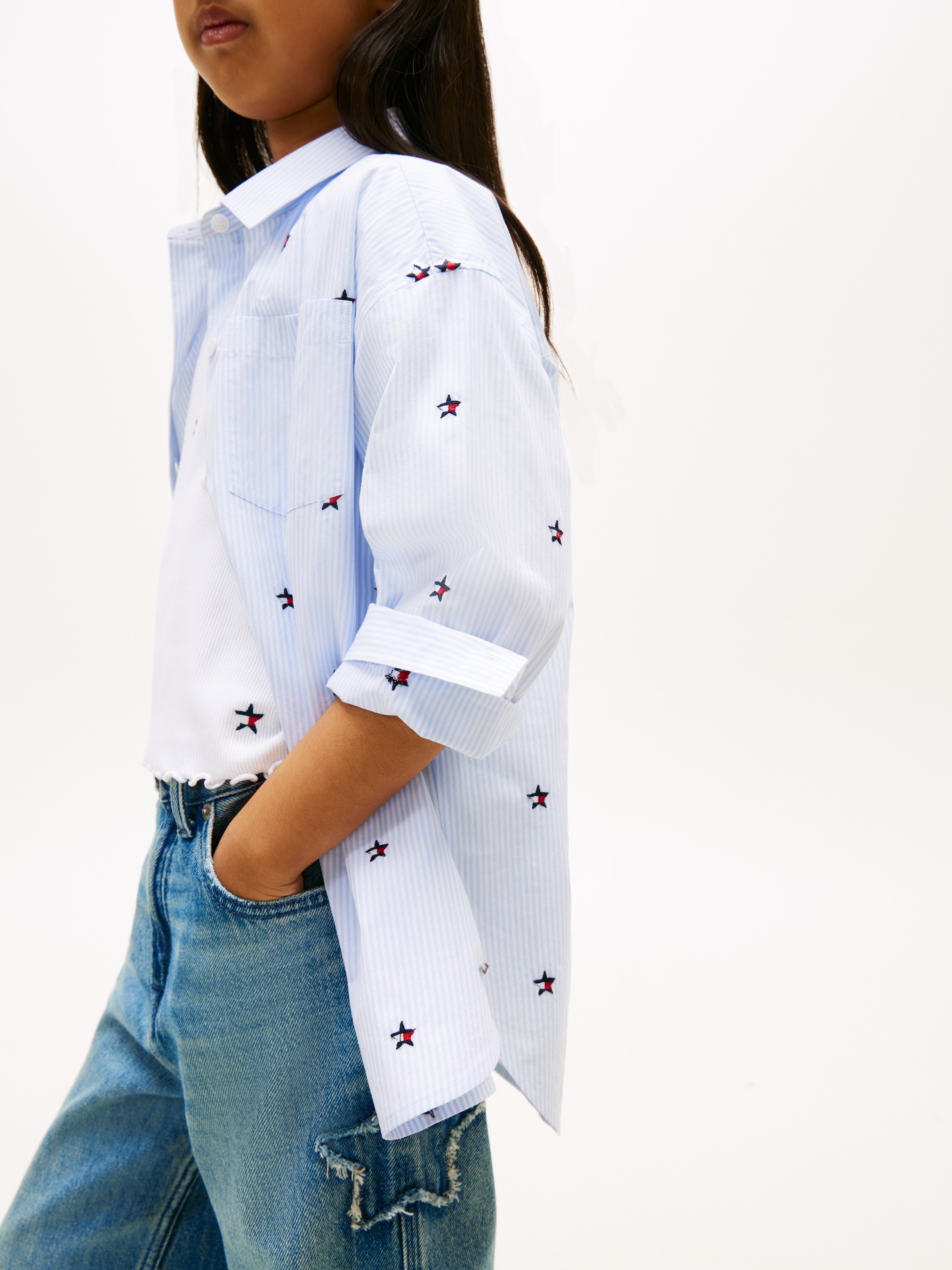 Camisa de Popelina com Estrelas Bordadas Tommy Hilfiger Azul-3