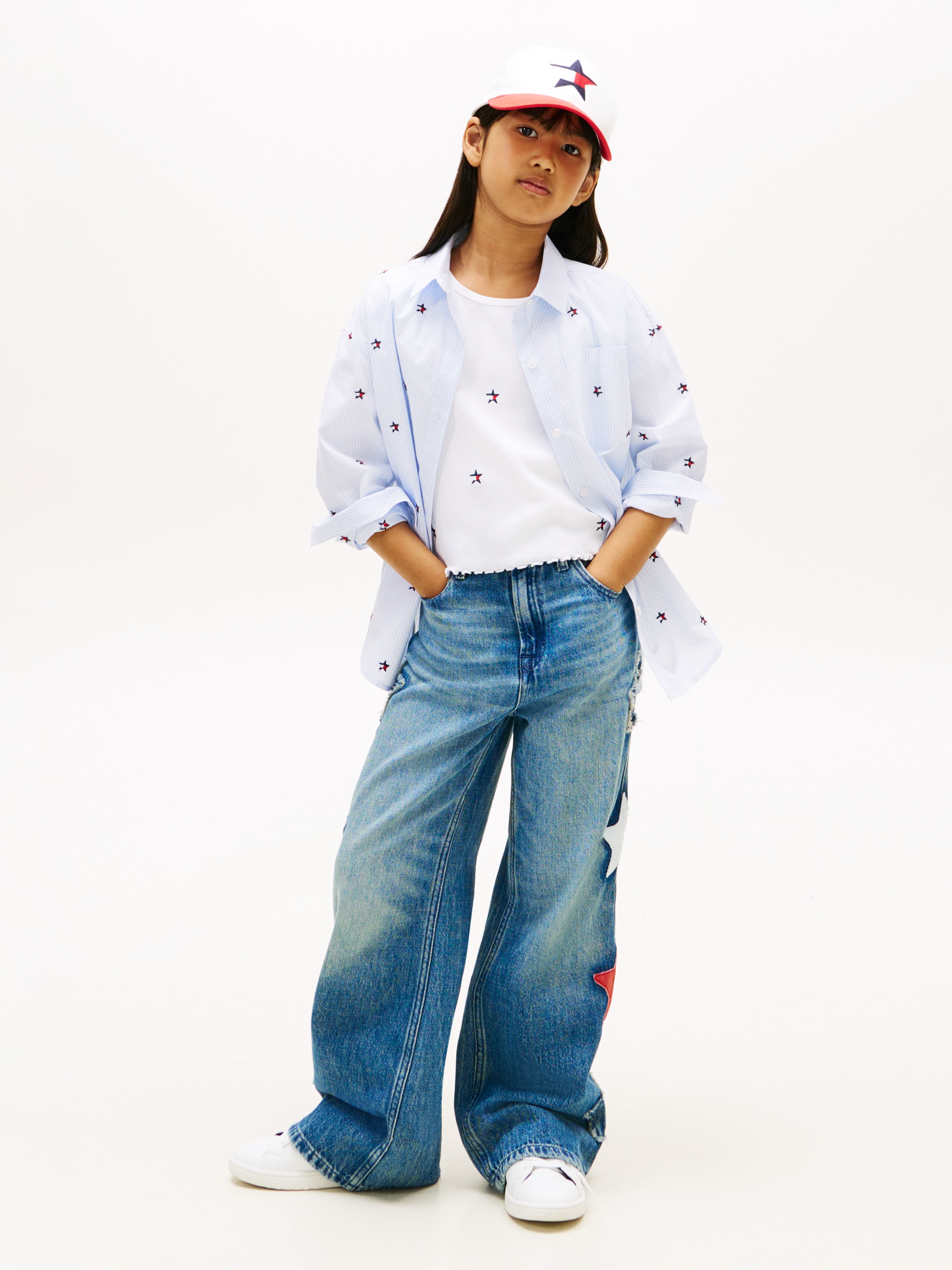 Camisa de Popelina com Estrelas Bordadas Tommy Hilfiger Azul-4