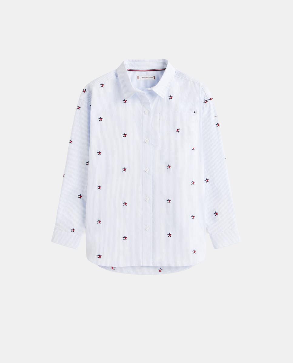 Camisa de Popelina com Estrelas Bordadas Tommy Hilfiger Azul-5