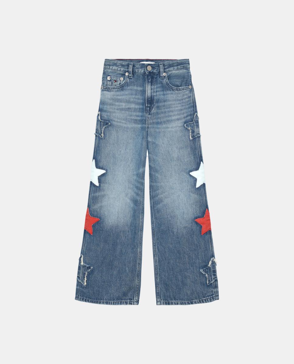 Imagem 0 de Jeans de Perna Larga com Estrelas