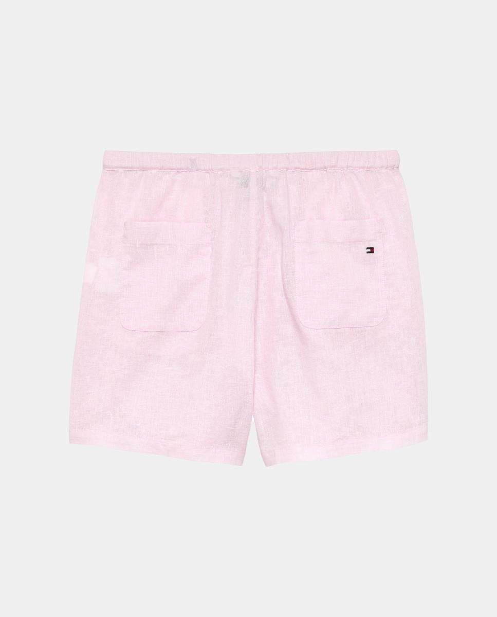 Calções de Linho com Pinças Rosa-2