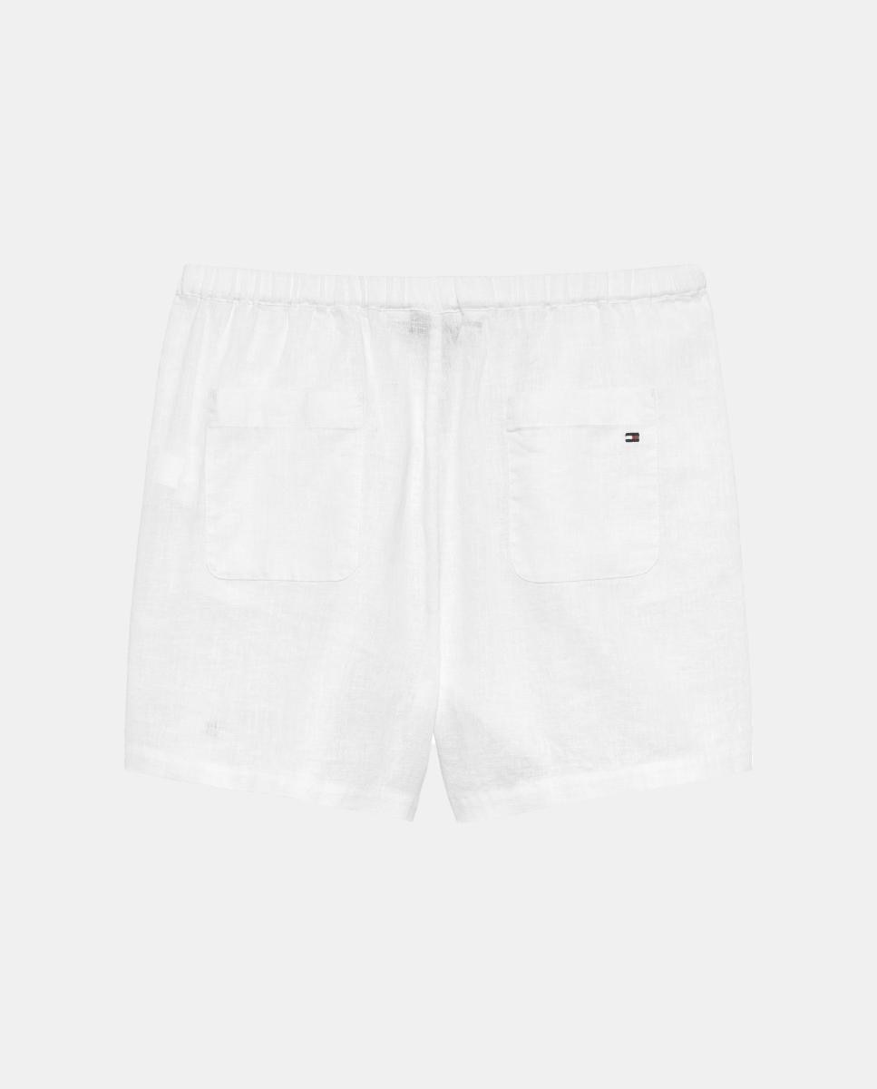 Calções de Linho com Pinças Branco-2
