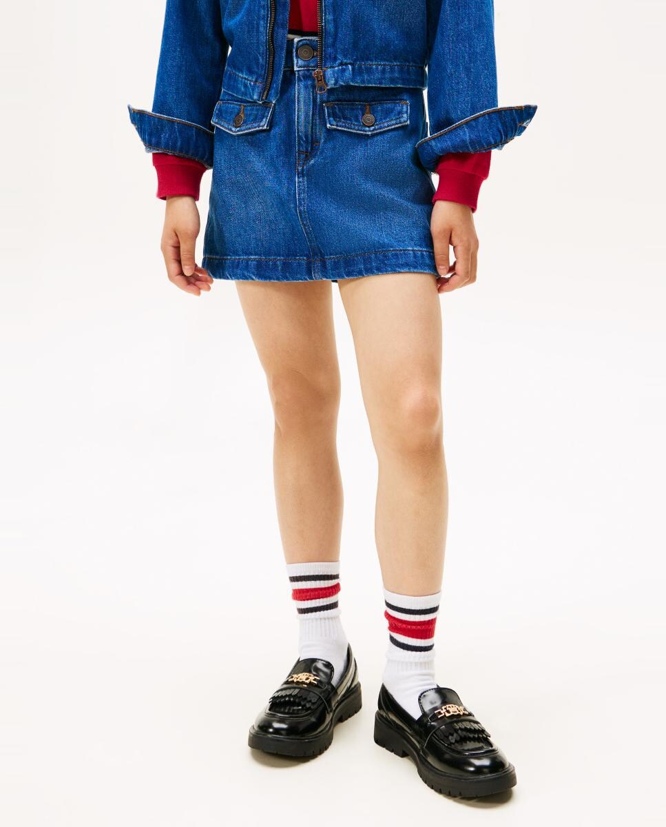 Minissaia de Ganga com Bolsos de Aba Azul-2