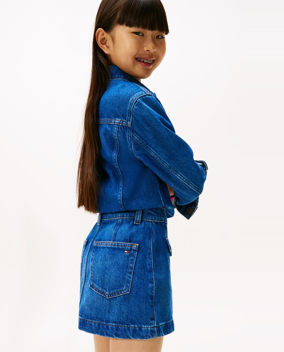 Minissaia de Ganga com Bolsos de Aba Azul-4