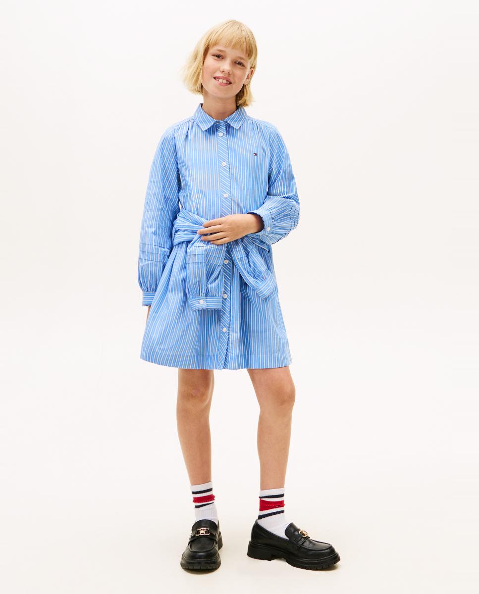 Vestido Camiseiro às Riscas - Azul-Celeste Azul-1