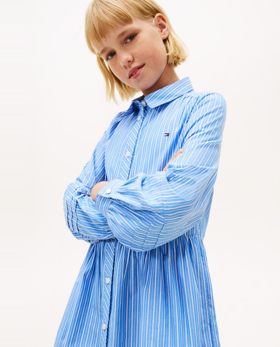 Vestido Camiseiro às Riscas - Azul-Celeste Azul-3