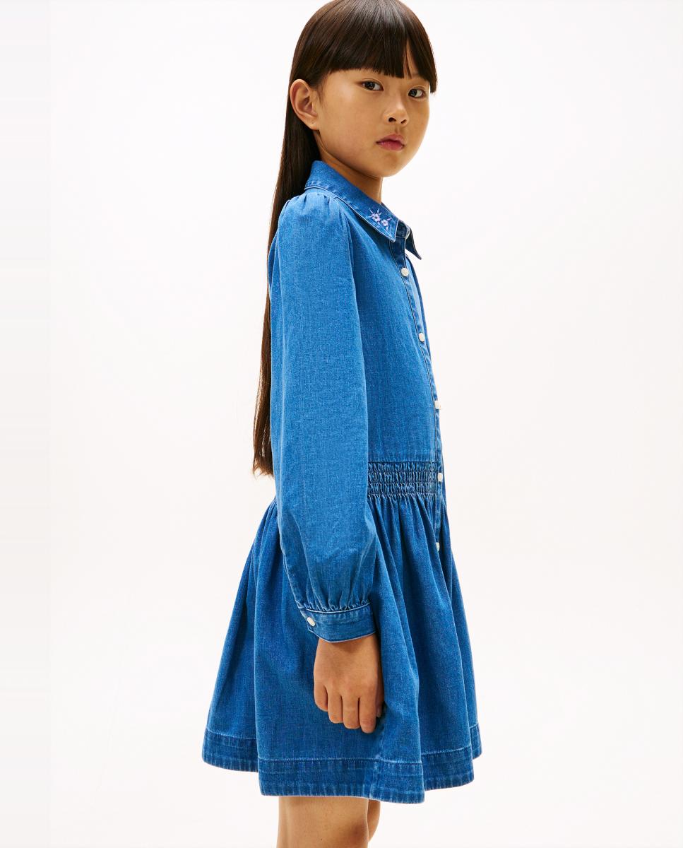 Vestido Camiseiro de Ganga com Bordado na Gola Tommy Hilfiger Azul-4