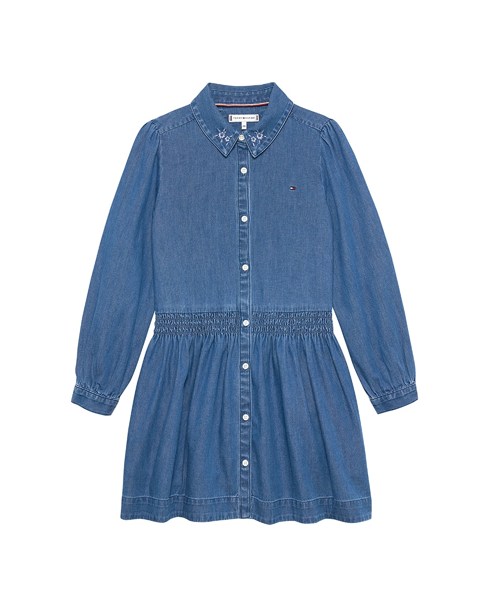 Vestido Camiseiro de Ganga com Bordado na Gola Tommy Hilfiger Azul-5