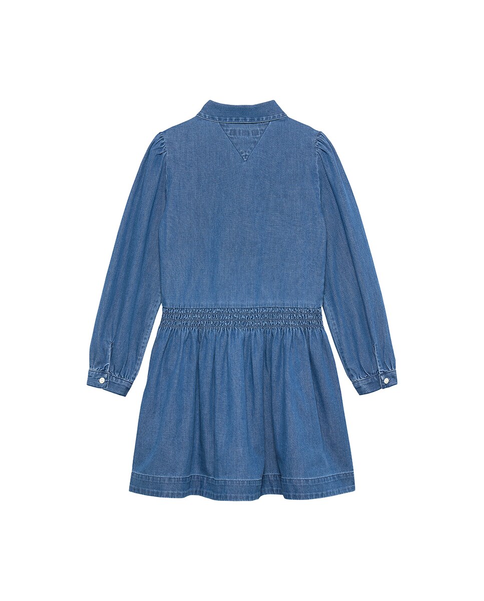 Vestido Camiseiro de Ganga com Bordado na Gola Tommy Hilfiger Azul-6