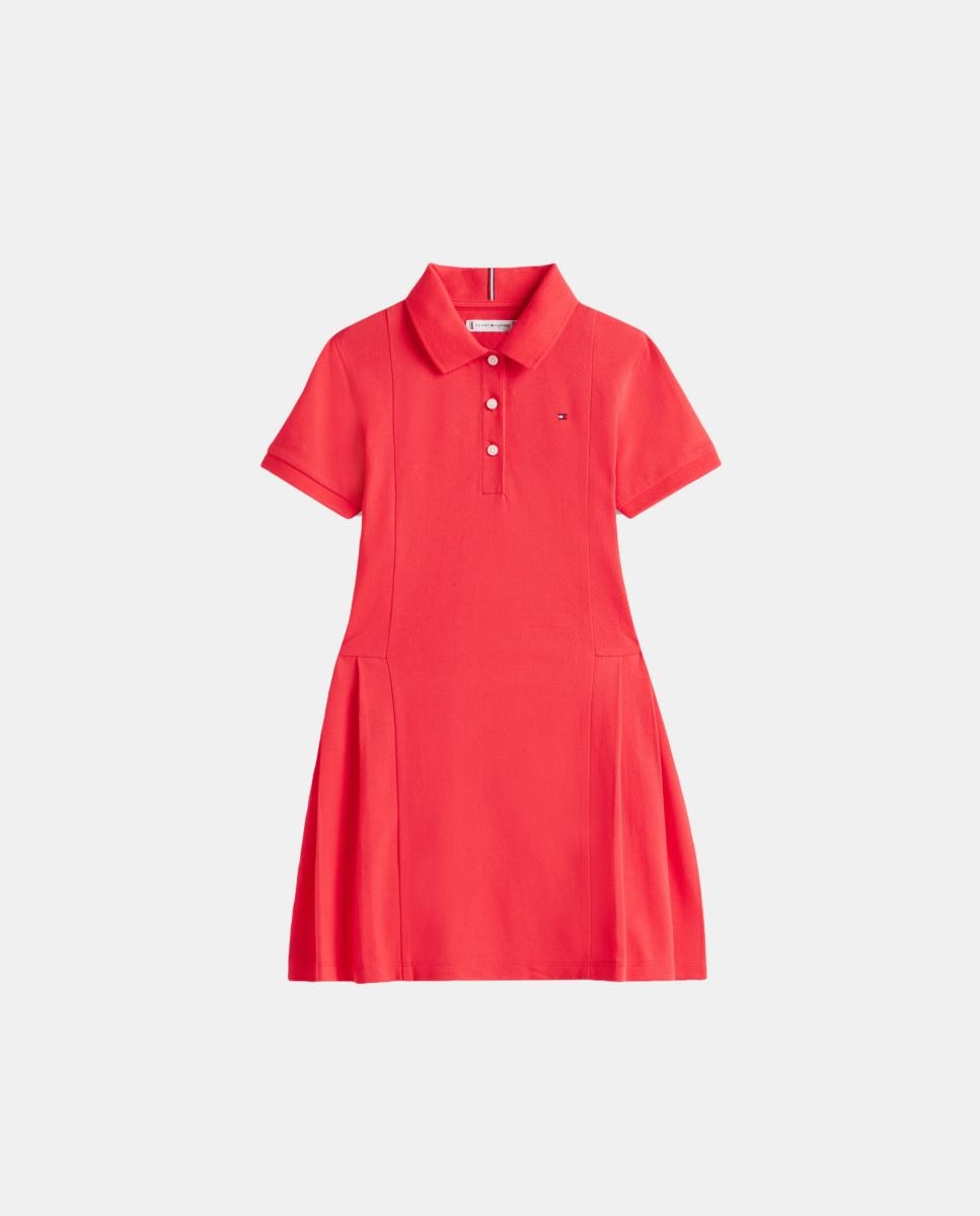 Vestido Tipo Polo com Saia com Pregas Vermelho-5