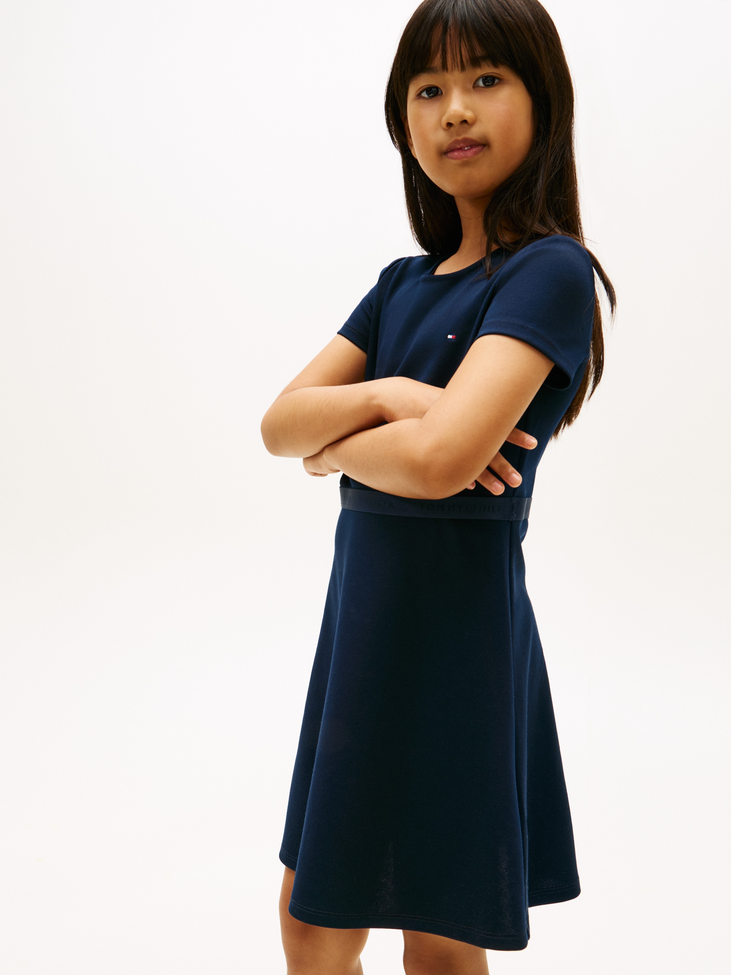 Vestido de Malha com Estrutura e Manga Curta Azul-3