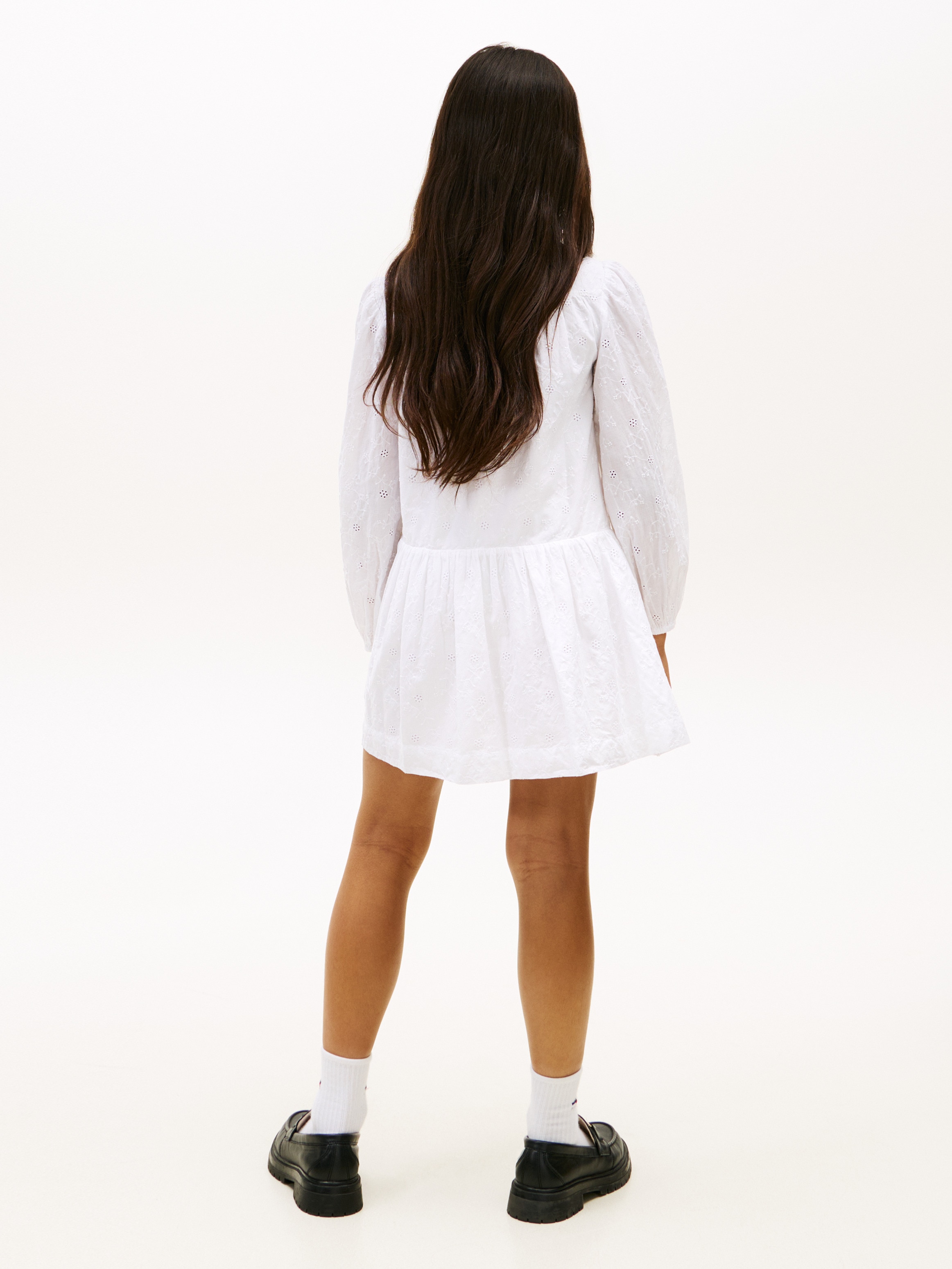 Vestido Camiseiro com Bordado Inglês e Manga Comprida Branco-2